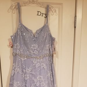 Pastel blue lace evening gown